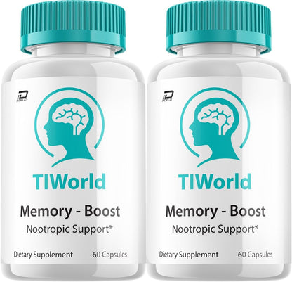 Tiworld Brain Supplement Capsules – All-Natural Maximum Strength Focus Capsules (2 Pack, 120 Capsules)