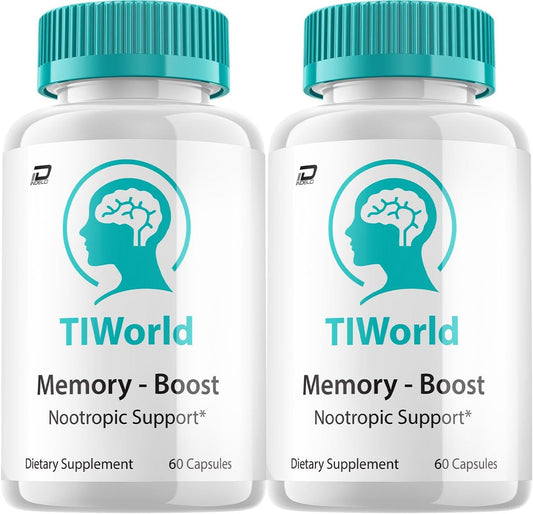 Tiworld Brain Supplement Capsules – All-Natural Maximum Strength Focus Capsules (2 Pack, 120 Capsules)