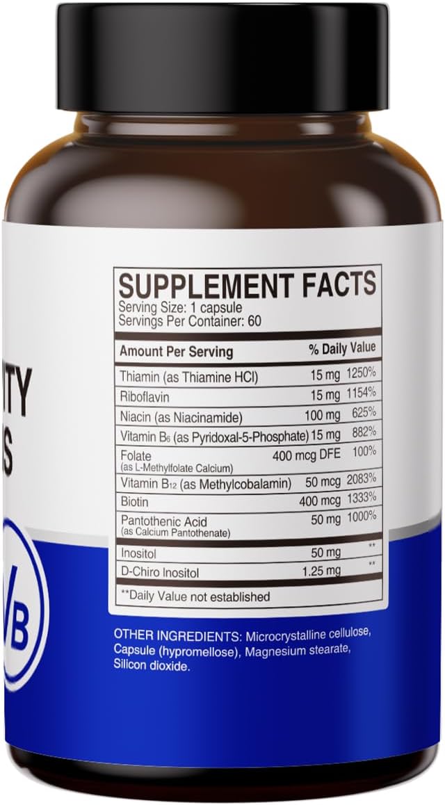 HUJ High-Activity B Vitamins – Contributes to Normal Energy Metabolism and Nervous System Function – Food Supplement with 8 B Vitamins, Inositol and D-Chiro Inositol – 60 Capsules - görsel 2