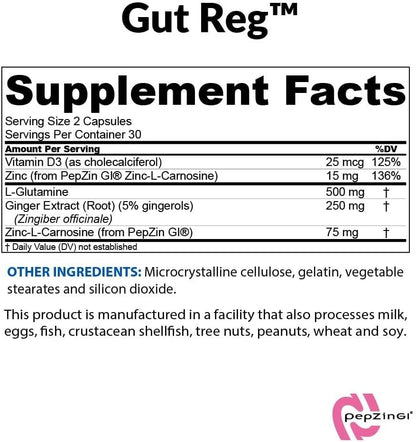 BioTrust Gut Reg – Gut Health Food Supplement with PepZin GI, L-Glutamine & Ginger Extract (60 Capsules)