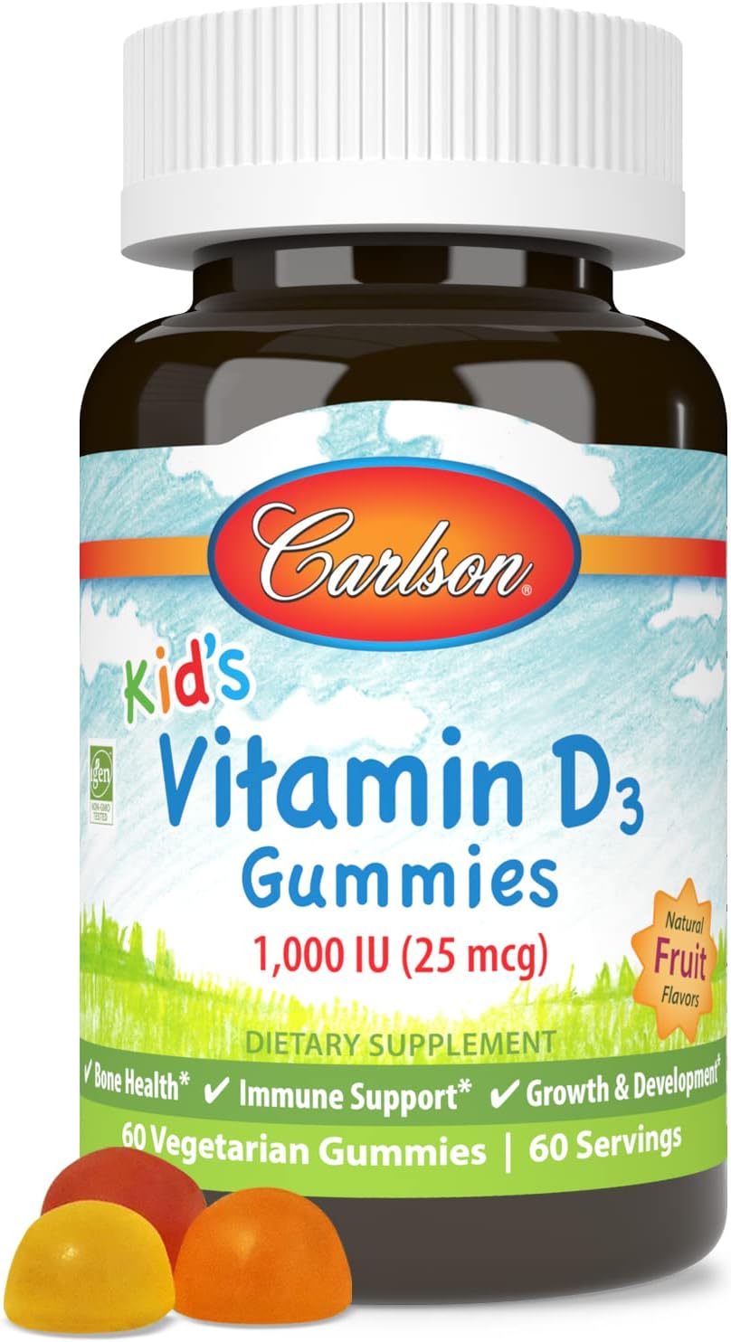 Carlson Kid's Vitamin D3 Gummies, 1000 IU (25 µg), Natural Fruit Flavours, 60 Vegetarian Gummies - görsel 1