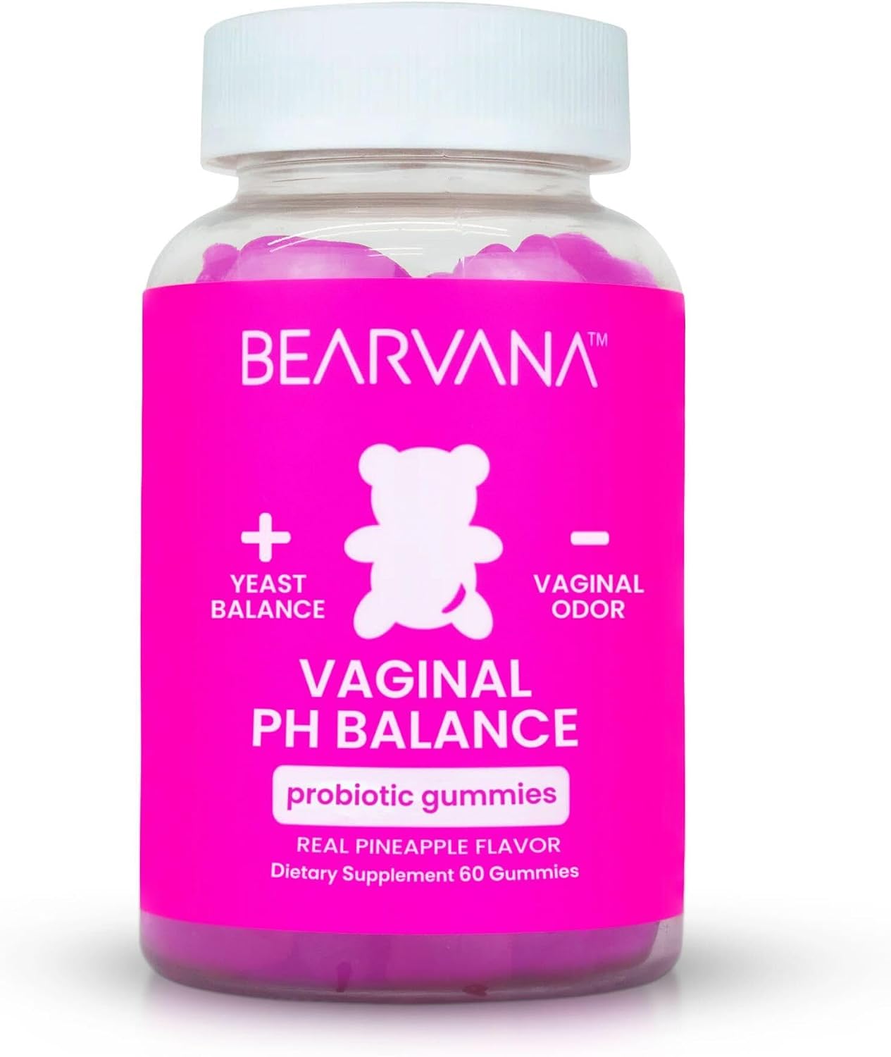 BEARVANA Vaginal pH Support & Probiotic Gummies for Women | Feminine Wellness & Intimate Care Supplement with Vitamin C | Pineapple Flavour | 60 Gummies - görsel 1