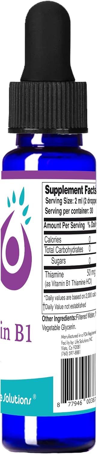 Life Solutions Vitamin B1 (Thiamine) Liquid Supplement – 2 oz Dropper for Energy & Nervous System Support - görsel 2