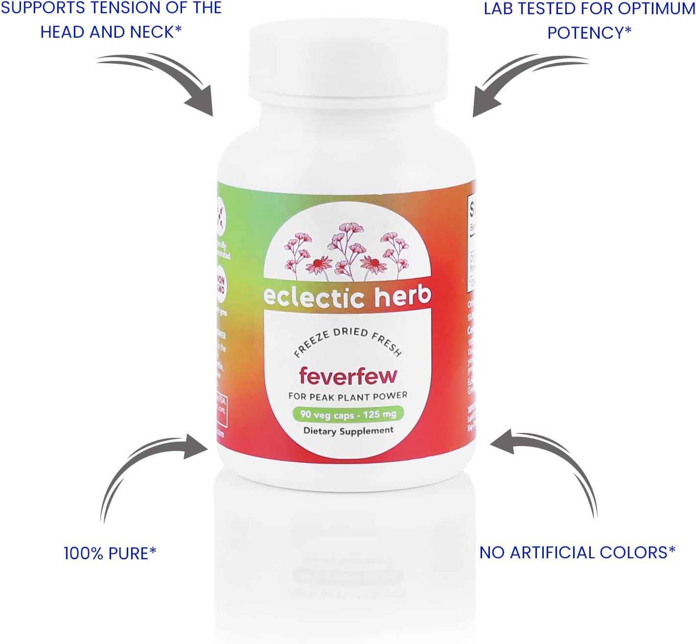 Eclectic Herb Feverfew Capsules - Freeze-Dried Fresh - Support for Head and Neck Tension - 90 Capsules, 125 mg - görsel 5