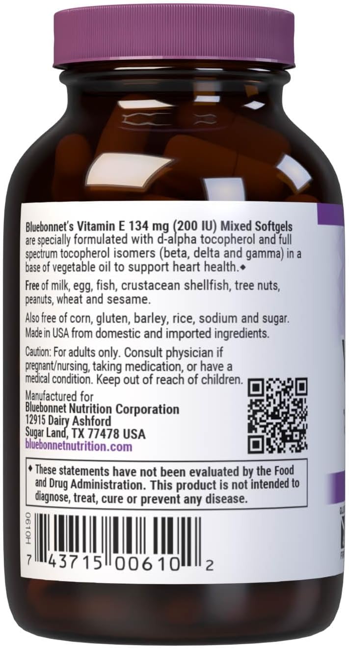 Bluebonnet Vitamin E 200 IU Mixed Tocopherols Food Supplement, 50 Softgels - görsel 3
