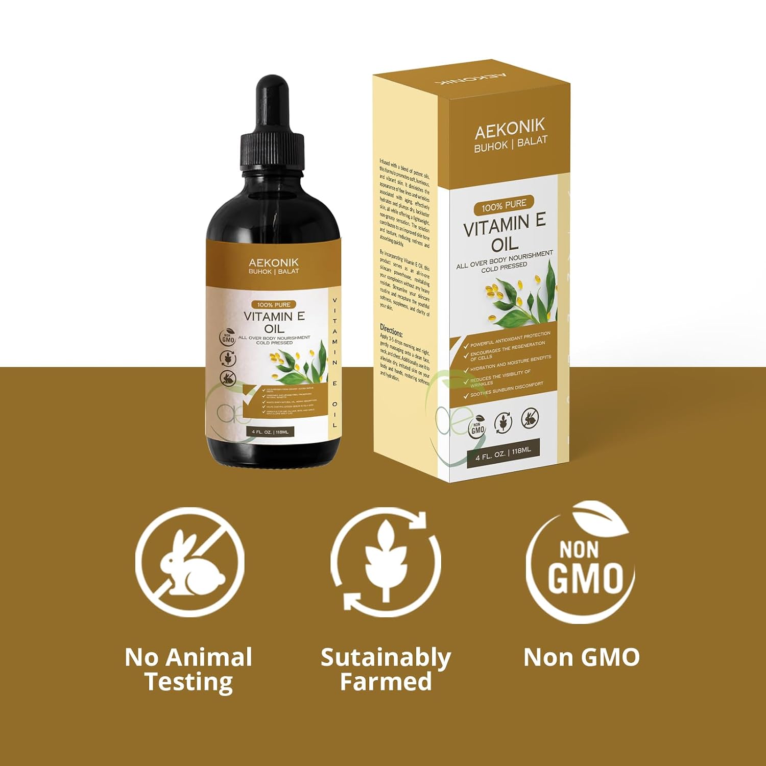 AEKONIK Organic Vitamin E Oil - Pure & Natural for Skin and Hair Care, 118 ml - görsel 5