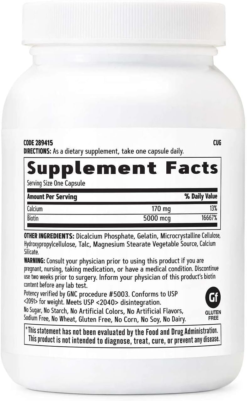 GNC Biotin 5000mcg Supplement, Supports Normal Energy Metabolism and Skin Health, 120 Capsules - görsel 2