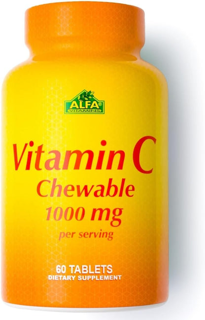 ALFA VITAMINS Vitamin C Chewables 1000mg – Easy to Chew Tablets – Powerful Antioxidant – Immune Support – 60 Tablets