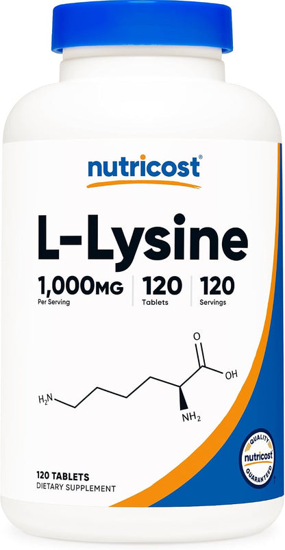 Nutricost L-Lysine 1000mg, 120 Tablets - Gluten-Free, Non-GMO, Suitable for Vegetarians