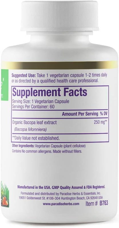 Paradise Herbs Bacopa Extract, 60 Capsules