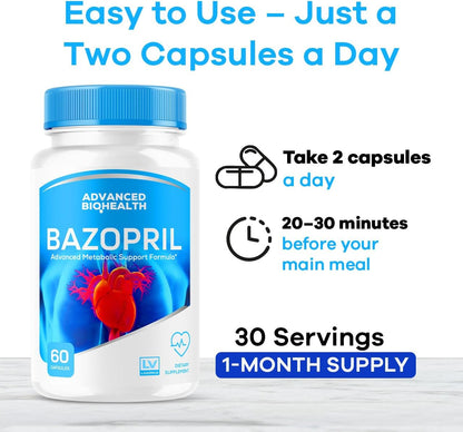 (3 Pack) Bazopril Capsules - Official Bazopril Advanced Formula for Blood Balance Support, Natural Food Supplement for Overall Health & Wellbeing, 180 Capsules (3-Month Supply)