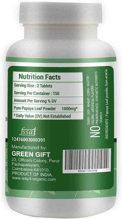 Papaya Leaf Extract Tablets 1000mg – 300 Tablets – Immune & Digestive Support