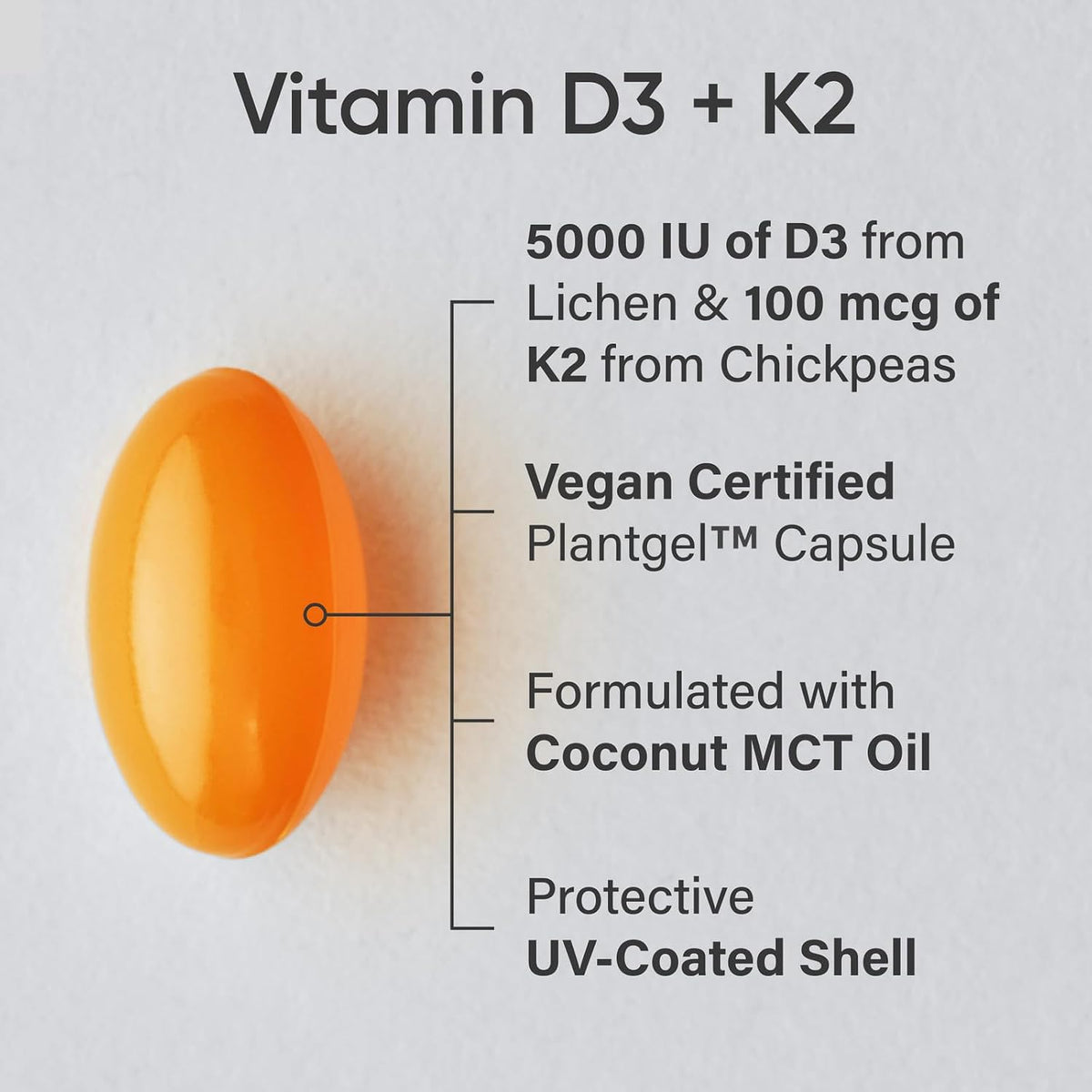Sports Research Vitamin D3 K2 with 5000 IU of Plant-Based D3 & 100 mcg of Vitamin K2 as MK-7, Non-GMO Verified & Vegan Certified - 160 Liquid Soft gel capsule Capsules - görsel 2