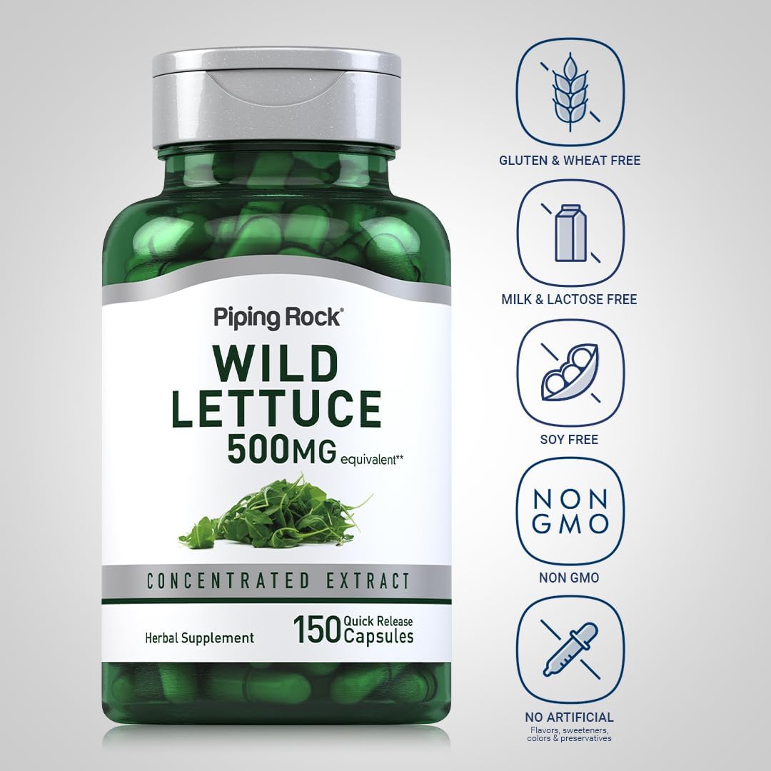 Piping Rock Wild Lettuce Extract - 150 Capsules, Concentrated Herbal Supplement - görsel 3