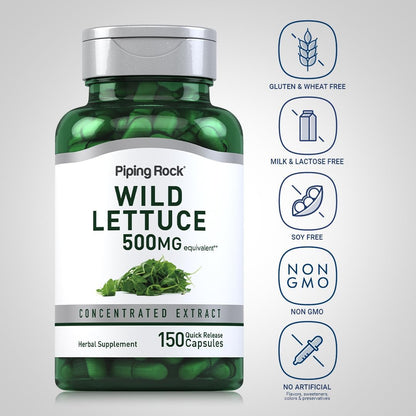 Piping Rock Wild Lettuce Extract - 150 Capsules, Concentrated Herbal Supplement