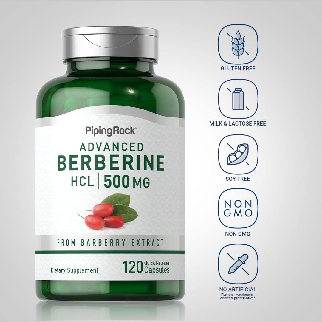 Piping Rock Berberine HCL 500mg Capsules, 120 Capsules - görsel 3