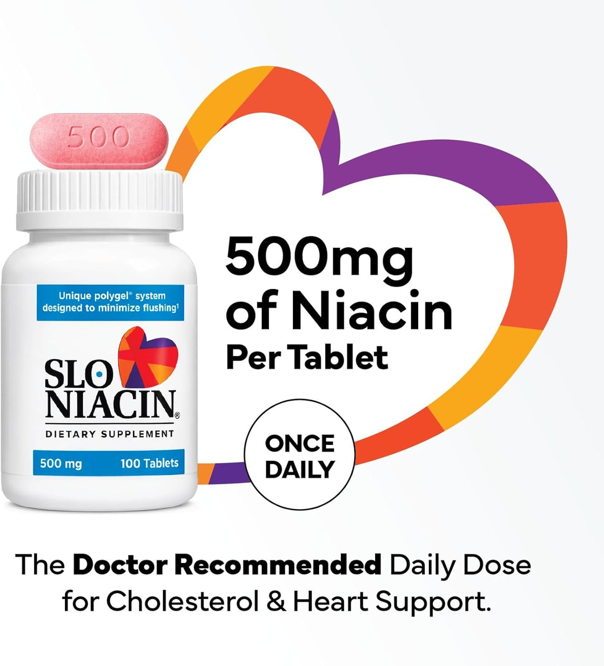Slo-Niacin Slow Release Niacin 500mg - Vitamin B3 Food Supplement for Heart Health - Flush-free B3 Vitamins for Cholesterol & Cardiovascular Support - 100 Tablets - görsel 3