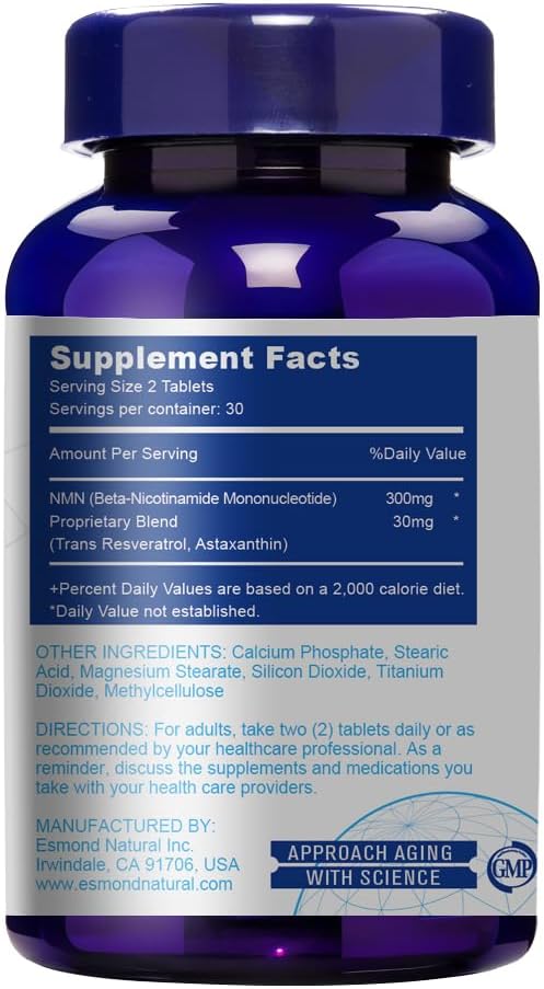 Esmond Natural NMN Plus – 300mg NMN + 30mg Trans-Resveratrol, 300 Tablets (5 Pack) - görsel 3