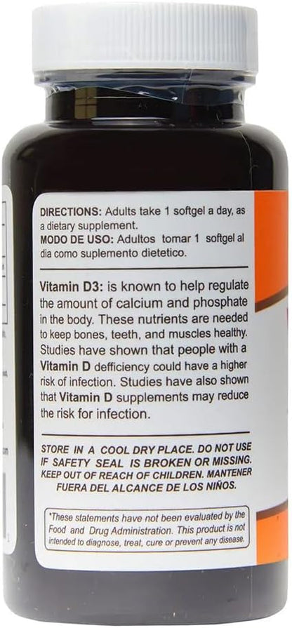 Sunshine Naturals Vitamin D3 10000 IU Food Supplement - 100 Softgels for Immune Support, Bone Health & Calcium Absorption