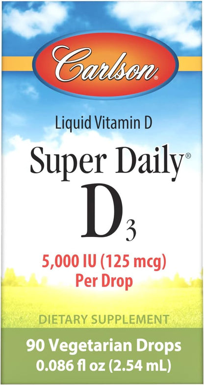 Carlson Super Daily D3 5,000 IU (125 mcg) per Drop, Vitamin D Drops, Unflavoured, 90 Drops