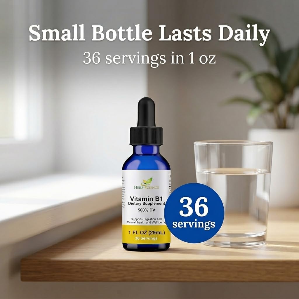 Herb-Science Vitamin B1 Liquid Drops – Thiamine Supplement, High Potency 500% NRV, 36 Servings, 30 ml - görsel 7