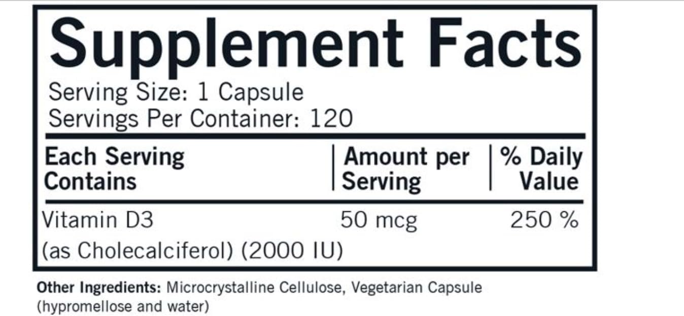 Vitamin D3 2000 IU Capsules - Hypoallergenic - 120 ct - görsel 2