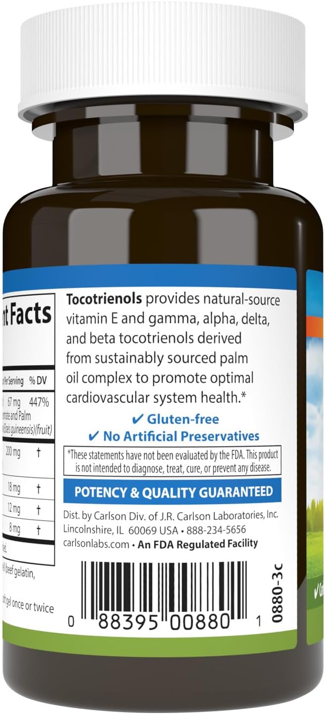 Carlson - Tocotrienols, 40 mg, with Natural-Source Vitamin E, Gamma, Alpha, Delta, Beta, Sustainably Sourced, 30 Softgels - görsel 3