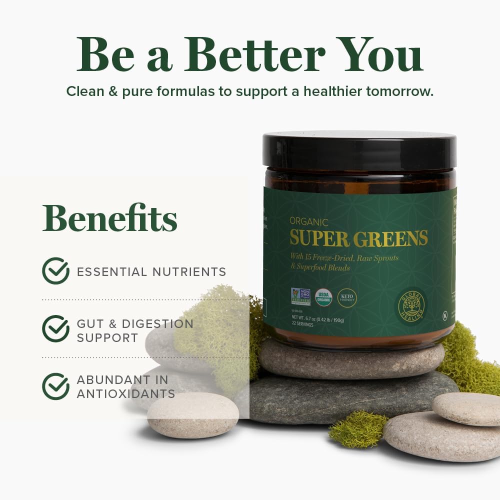 Global Healing Organic Super Greens Powder Blend - 15 Raw Whole Sprouts - Delicious Green Juice Smoothie Mix for Daily Nutrition - Non-GMO, Gluten-Free - görsel 4