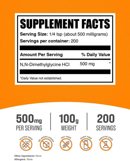 BulkSupplements.com DMG Powder - N,N-Dimethylglycine HCl, 500mg per Serving, 100g