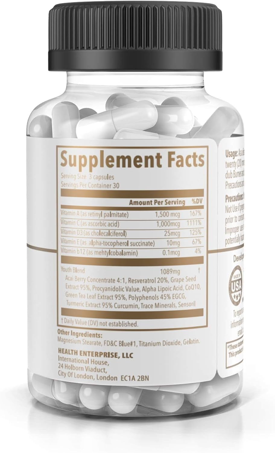 Dub Nutrition Youth - Formula with Acai, Resveratrol, Curcumin, Vitamins A, C, D, E, B12, and CoQ10 - Supports Immunity and Mobility - 90 Capsules - görsel 8
