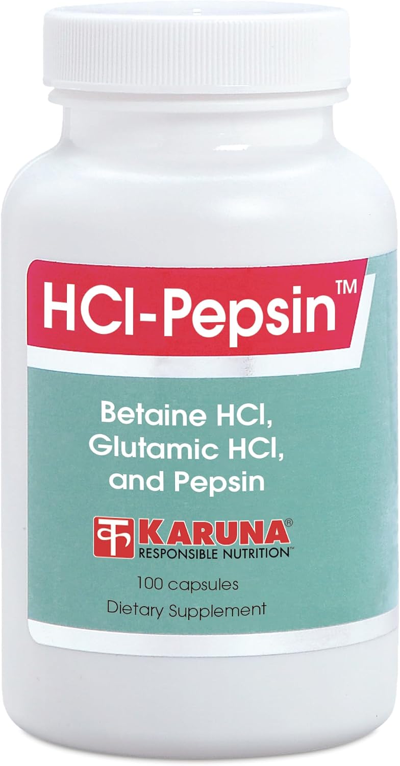 Karuna HCl-Pepsin (100 Vegetarian Capsules) – Betaine HCl 550mg, Pepsin (1:3000) 175mg, Glutamic Acid HCl 100mg - görsel 1