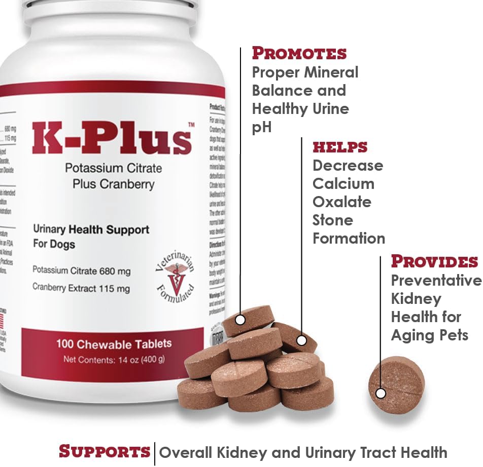 K-Plus Potassium Citrate Plus Cranberry Supplement for Dogs - Urinary Support Chewable Tablets, 200 Count - görsel 3