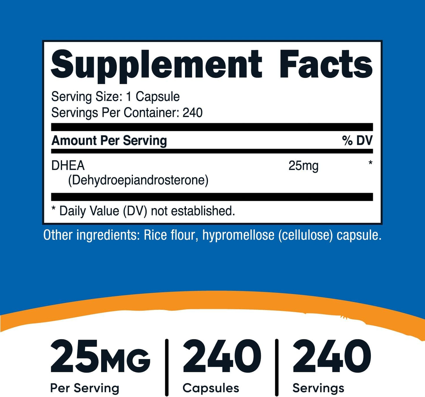 Nutricost DHEA 25mg, 240 Capsules – Gluten-free, Soya Free, Non-GMO Food Supplement - görsel 2