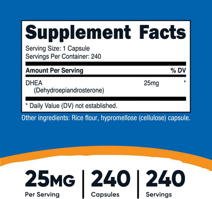 Nutricost DHEA 25mg, 240 Capsules – Gluten-free, Soya Free, Non-GMO Food Supplement