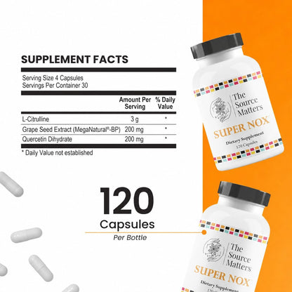 Super NOX (120 Capsules) – Nitric Oxide Supplement with L-Citrulline, Quercetin & Grape Seed Extract