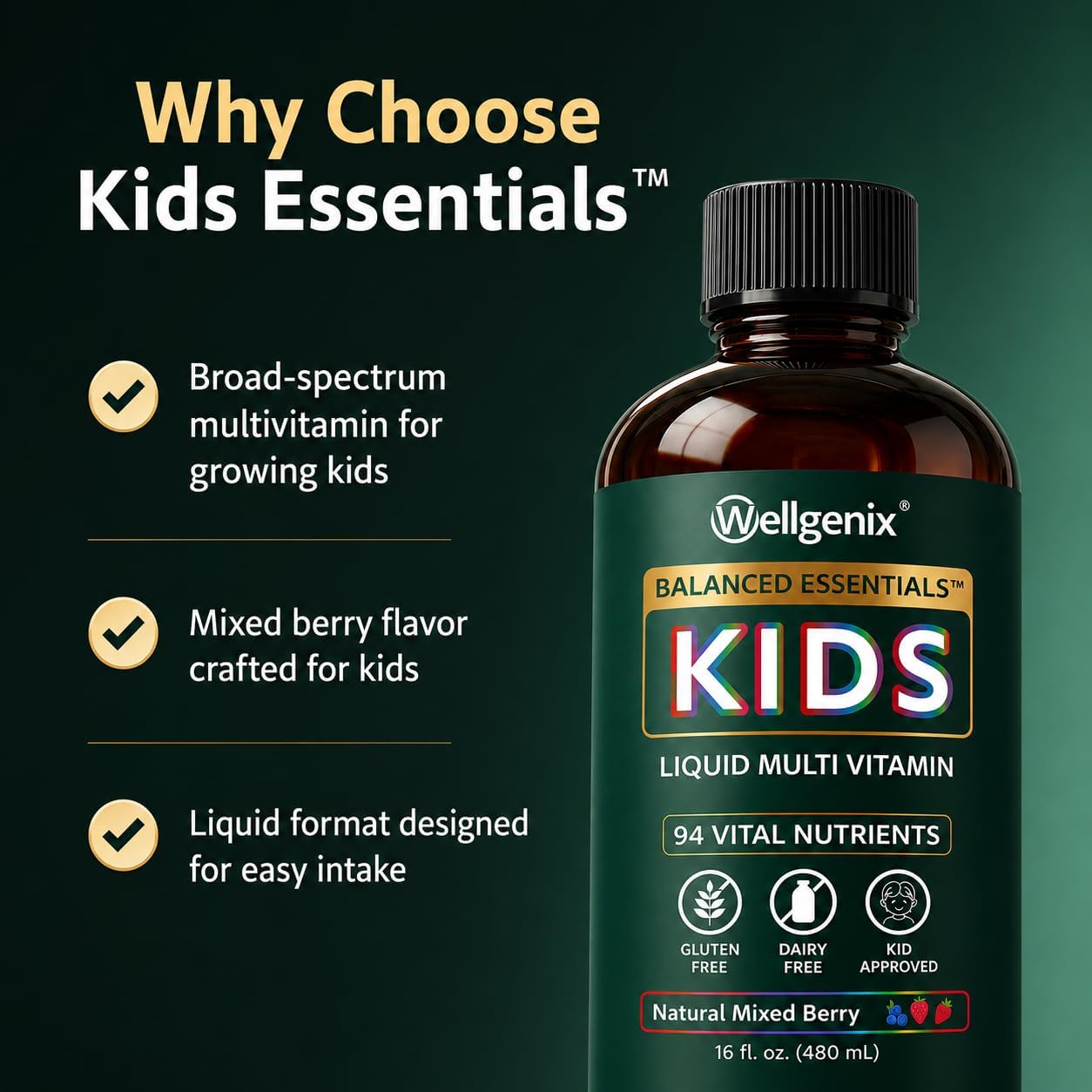 Wellgenix Balanced Essentials Kids Liquid Multivitamin (2 x 473 - görsel 3