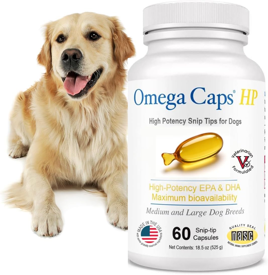 Omega Caps HP Snip Tip Capsules for Medium and Large Dogs – High Potency EPA & DHA Fish Oil Supplement, 60 Capsules - görsel 1