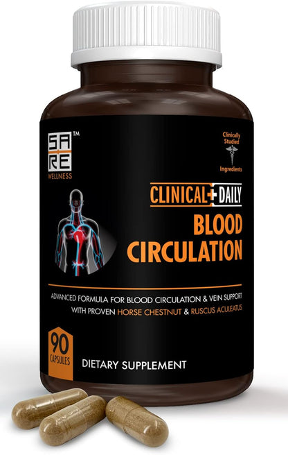 Clinical Daily Blood Circulation Supplement – Butcher's Broom, Horse Chestnut, Cayenne, L-Arginine, Diosmin – 90 Capsules