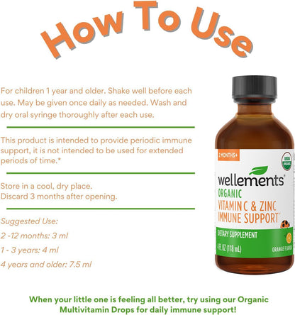 Wellements Organic Kids Immune Support Syrup with Vitamin C & Zinc