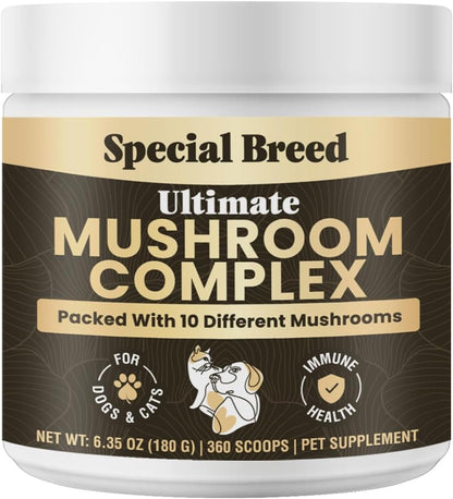 Organic Mushroom Powder for Dogs and Cats - Organic Mushroom Complex for Immune Support, Cognition and Vitality - 180 Scoops