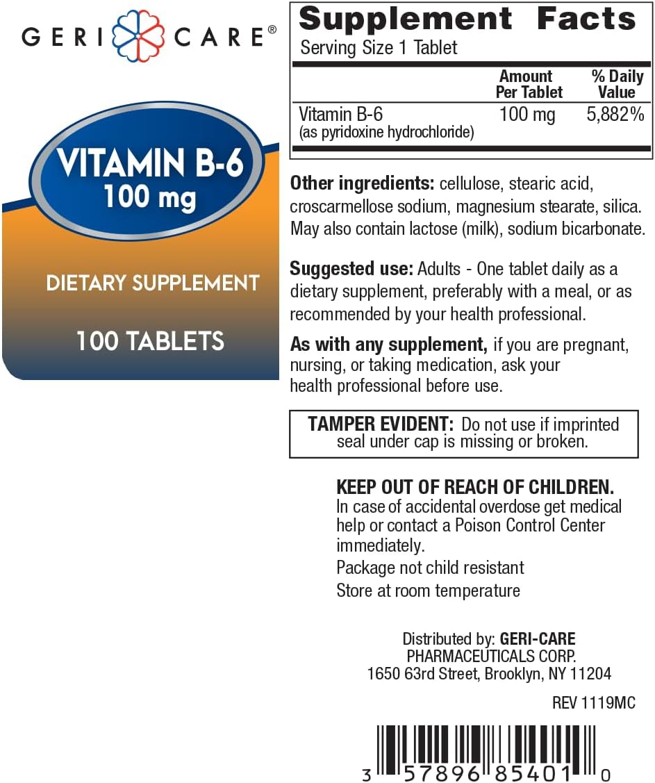 GeriCare Vitamin B6 100mg, 100 Tablets - görsel 7