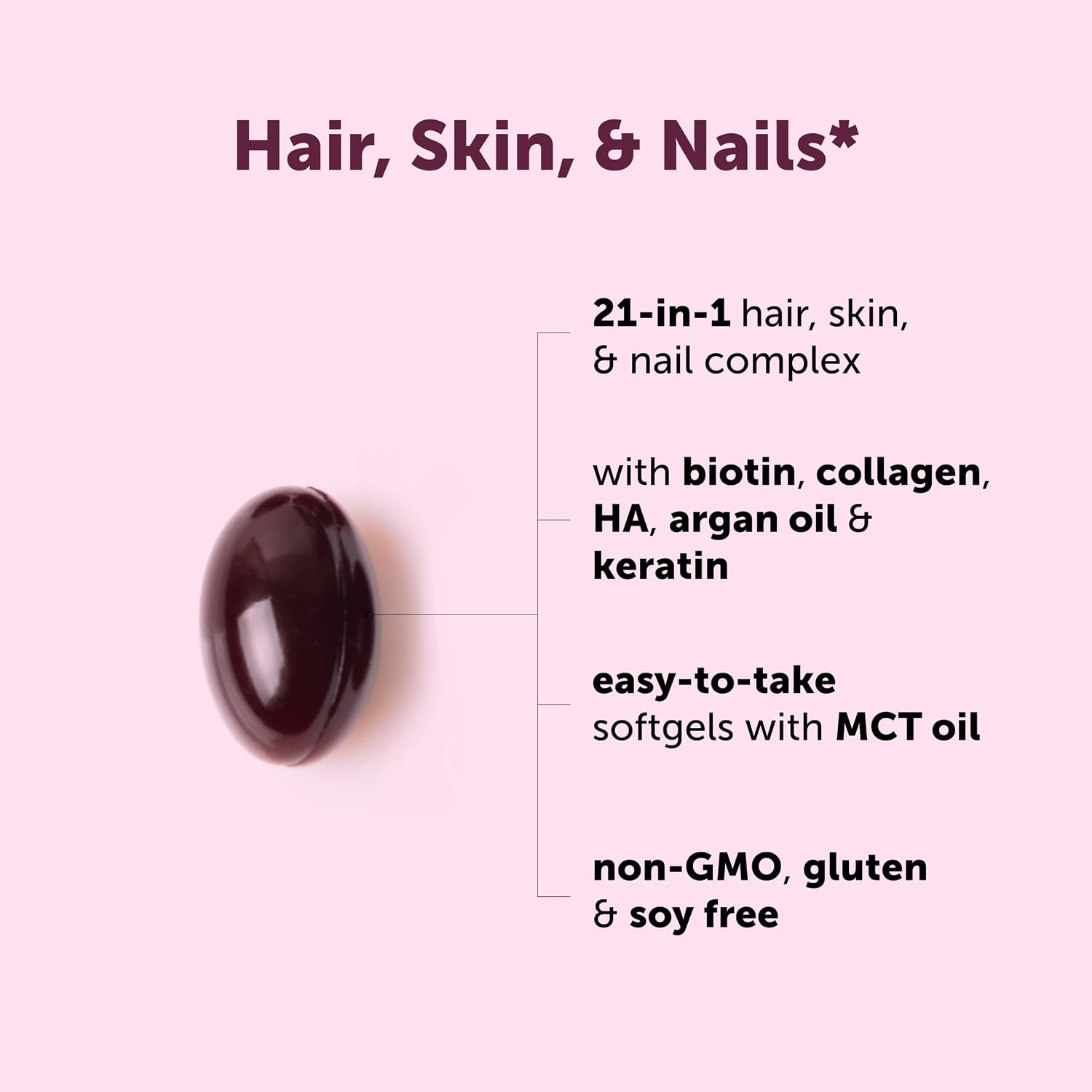 Micro Ingredients Hair, Skin and Nails Vitamins for Women & Men - 400 Soft gel capsules with MCT Oil, 21-in-1 Complex with Argan Oil, Hyaluronic Acid, Collagen, Keratin & Biotin - Non-GMO, Gluten-free - görsel 3