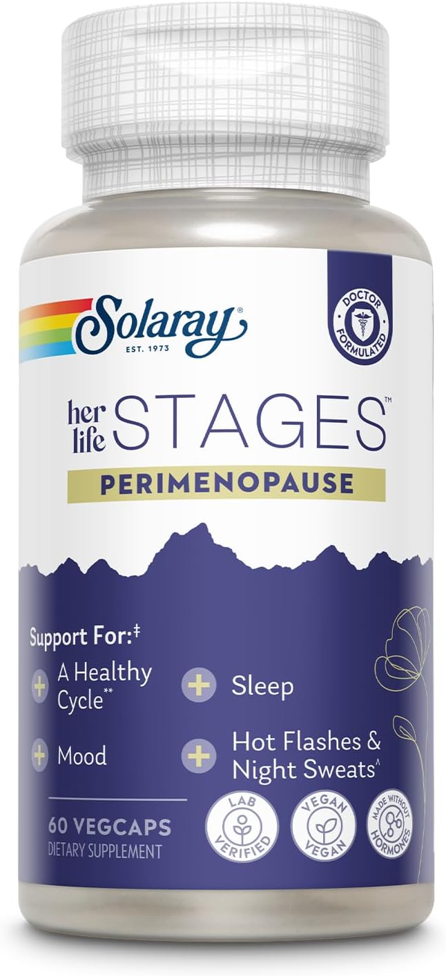 SOLARAY Perimenopause her Life Stages - Perimenopause Supplements for Women - Hot Flushes & Menopause Support with Saffron & Chasteberry - 60 VegCaps - görsel 1