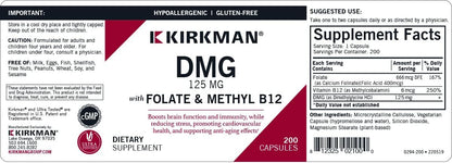 Kirkman DMG 125 mg with Folate and Methyl B12 – Hypoallergenic Formula, 100 Capsules
