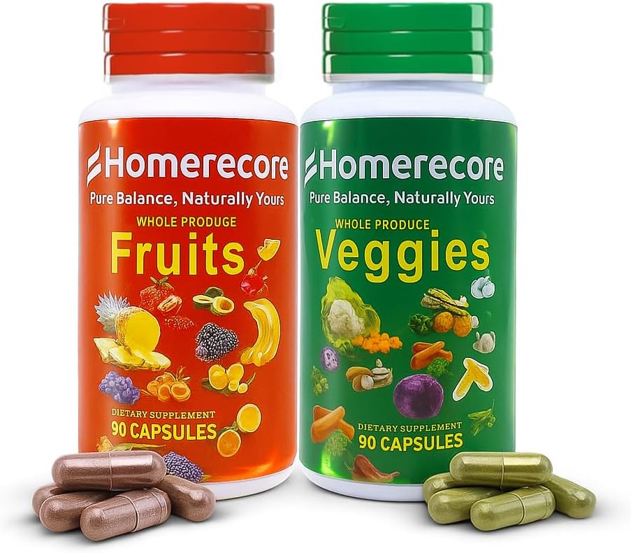 HOMERECORE Whole Food Fruit & Vegetable Supplement - 90 Fruit & 90 Vegetable Capsules - görsel 1