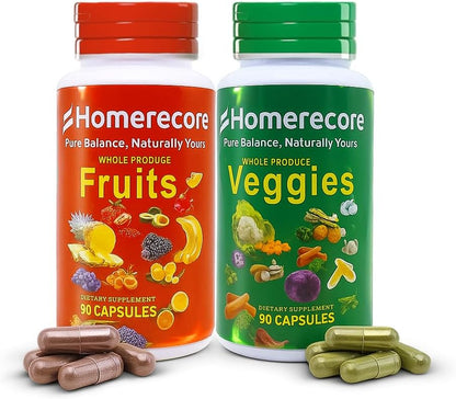 HOMERECORE Whole Food Fruit & Vegetable Supplement - 90 Fruit & 90 Vegetable Capsules
