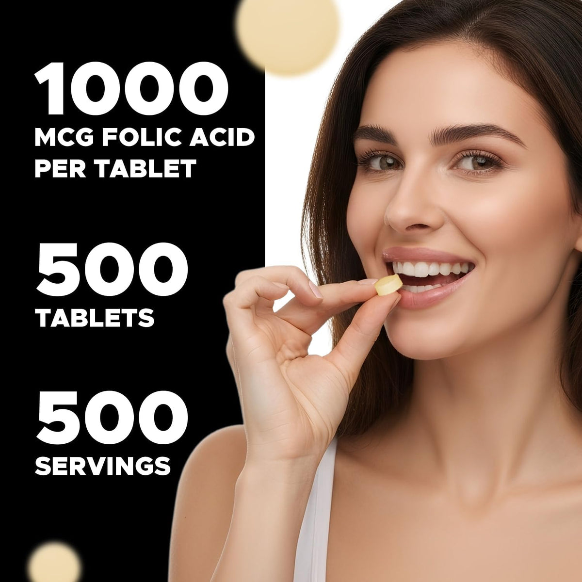 Vitabod Folic Acid 1 mg (1000 mcg) - 500 Vegetarian Tablets - Prenatal and Postnatal Supplement - görsel 4