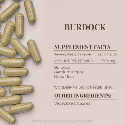 Burdock 120 Capsules | High-Strength Herbal Dietary Supplement | Vegetable Capsules with Burdock (Arctium lappa) Dried Root (120 Count)
