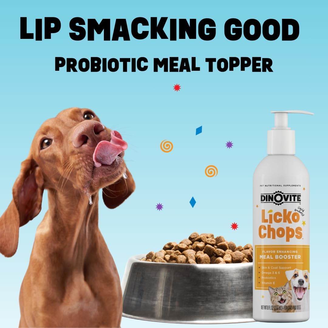 Dinovite Lickochops for Dogs & Cats - Omega-6, Omega-3, Probiotics & Vitamin E Supplement, 473 ml with Pump - görsel 6