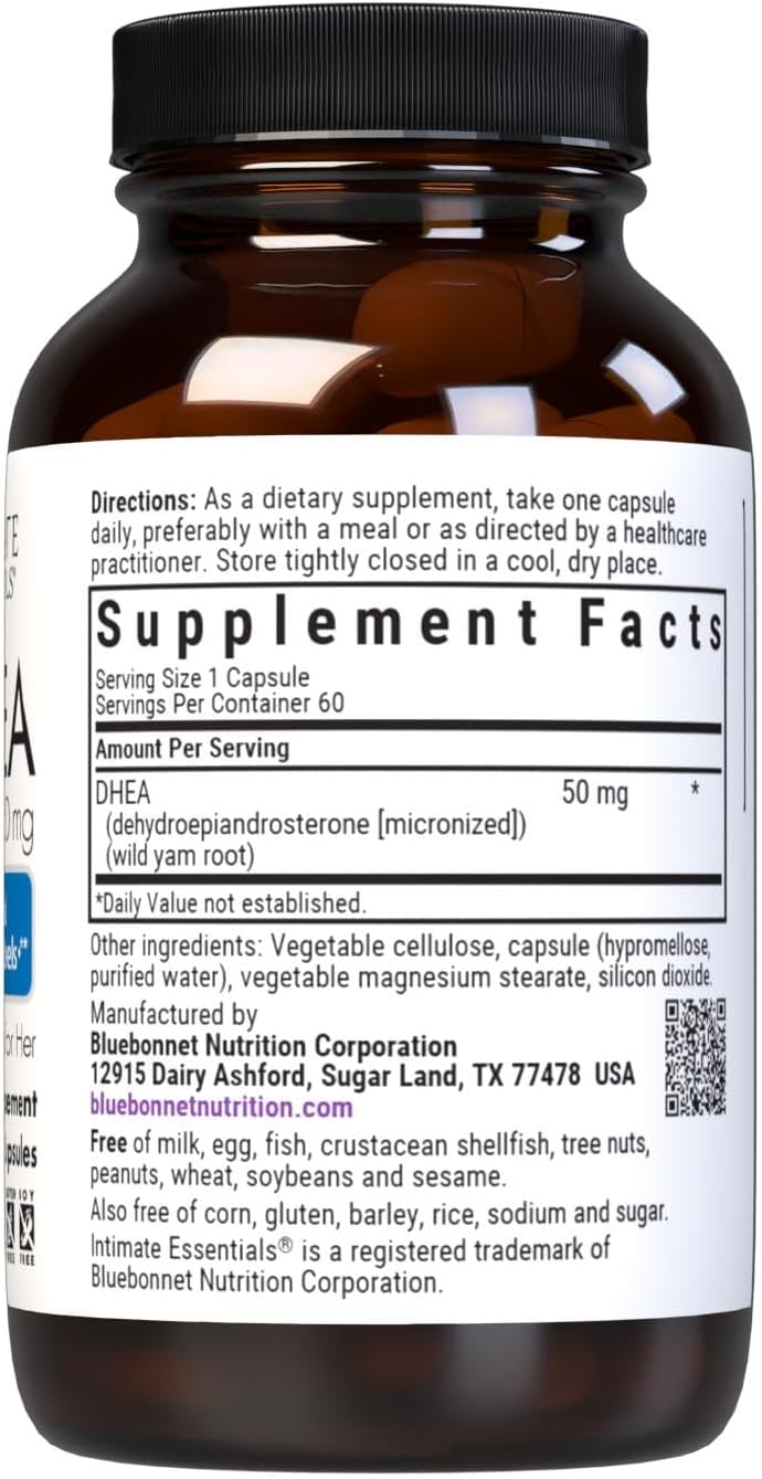 BlueBonnet Nutrition Intimate Essentials DHEA 50mg Food Supplement, Non-GM, Vegan, Gluten-Free, 60 Vegetable Capsules - görsel 2